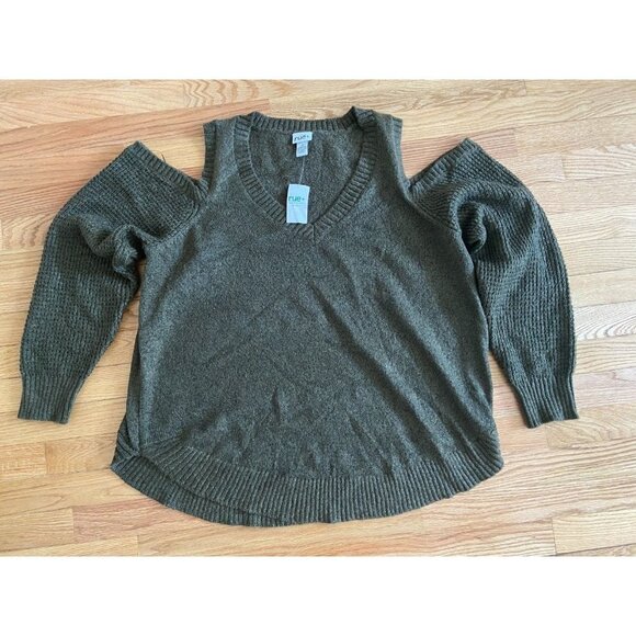 Rue 21 Plus Size Women's Olive Green V-Neck Cold Shoulder Sweater Size 3X - Picture 8 of 11